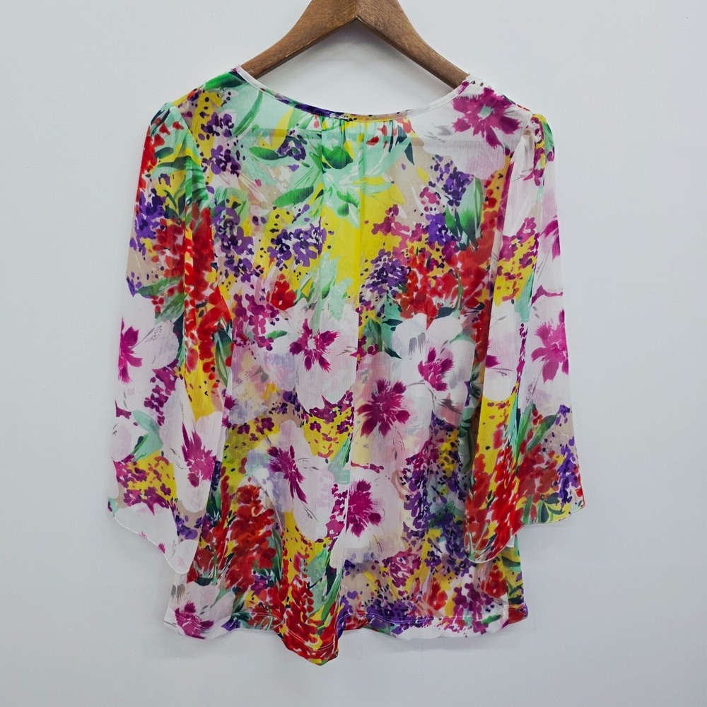 Mushka Sienna Rose Floral Crochet Tunic Sheer V-Neck Blouse M Petite Boho Artsy - Picture 4 of 15